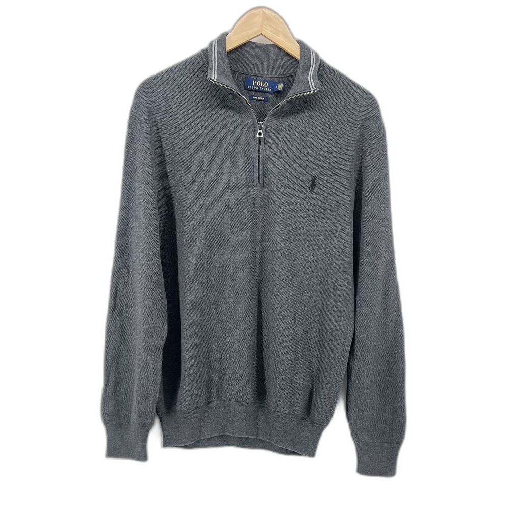 Ralph Lauren Pima Cotton Gray Crewneck Sweater Men Sz M Quiet Luxury Minimalist